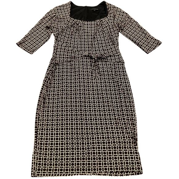David Meister geo print Sheath a line Dress 3/4 Sleeve Front Tie Knee Length 10 - Picture 1 of 9